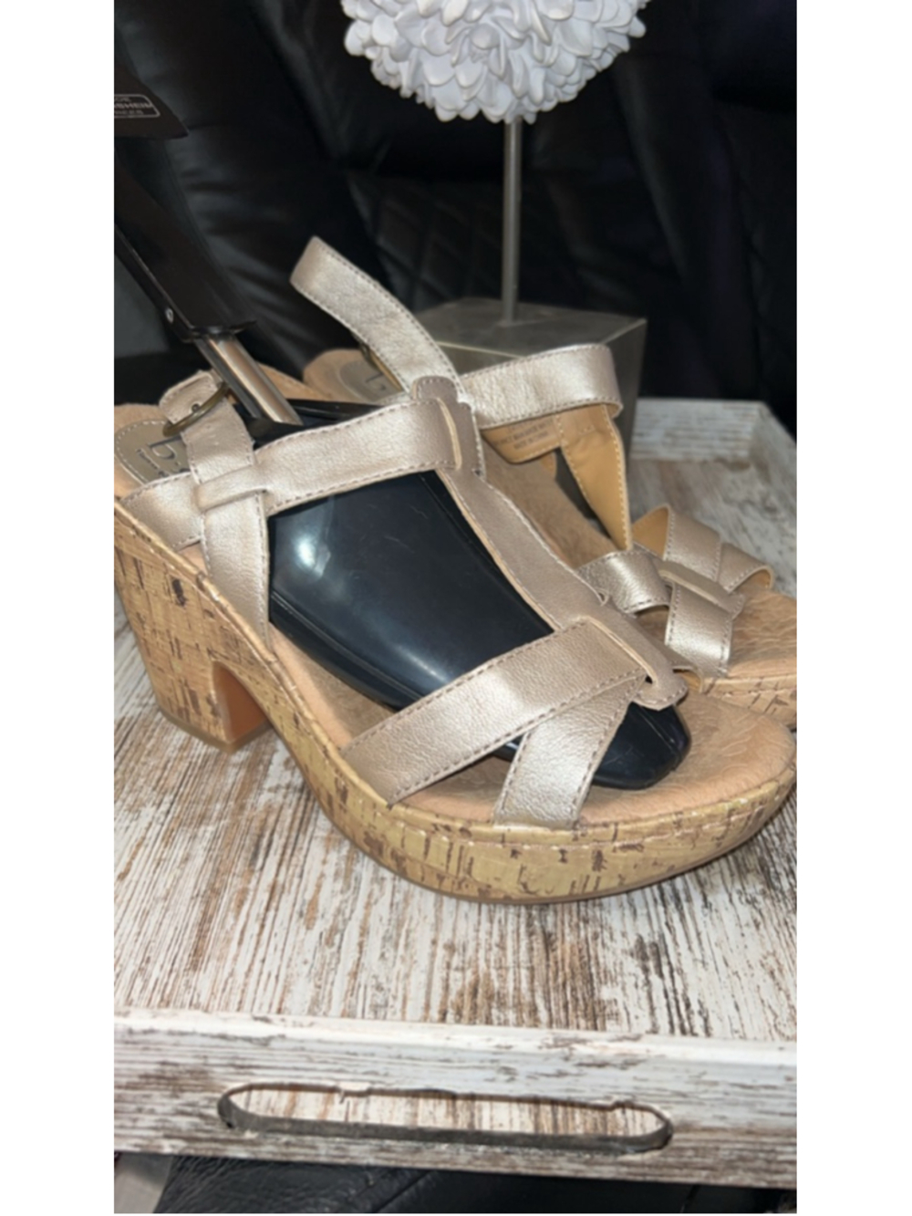 Women's B.O.C. Born Concept Gold Cork Wedge Sandals Size 9.5